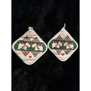 2 VTG B&D Holiday Trimmings Dogs with Scarf Christmas Pot Holders NWT
